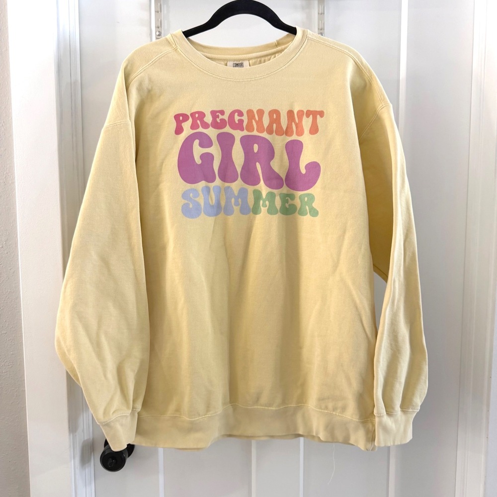 Comfort Colors Pregnant Girl Summer Crewneck Sweatshirt Yellow XL Cozy Maternity